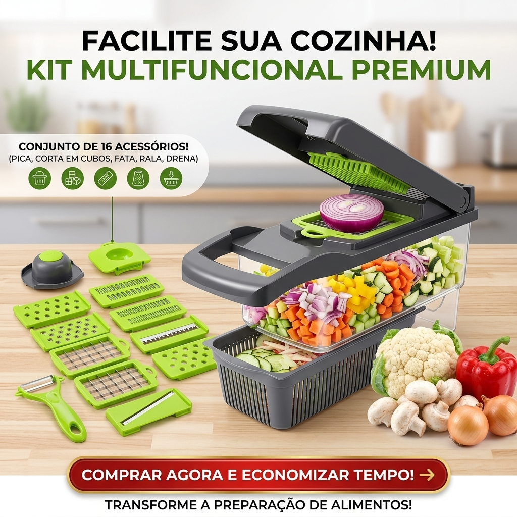 Cortador Multi Fatiador Nicer Alimentos E Frutas 16 Em 1