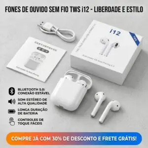 Fone de Ouvido Sem Fio TWS i12 Bluetooth 5.0 Touch In-ear Branco