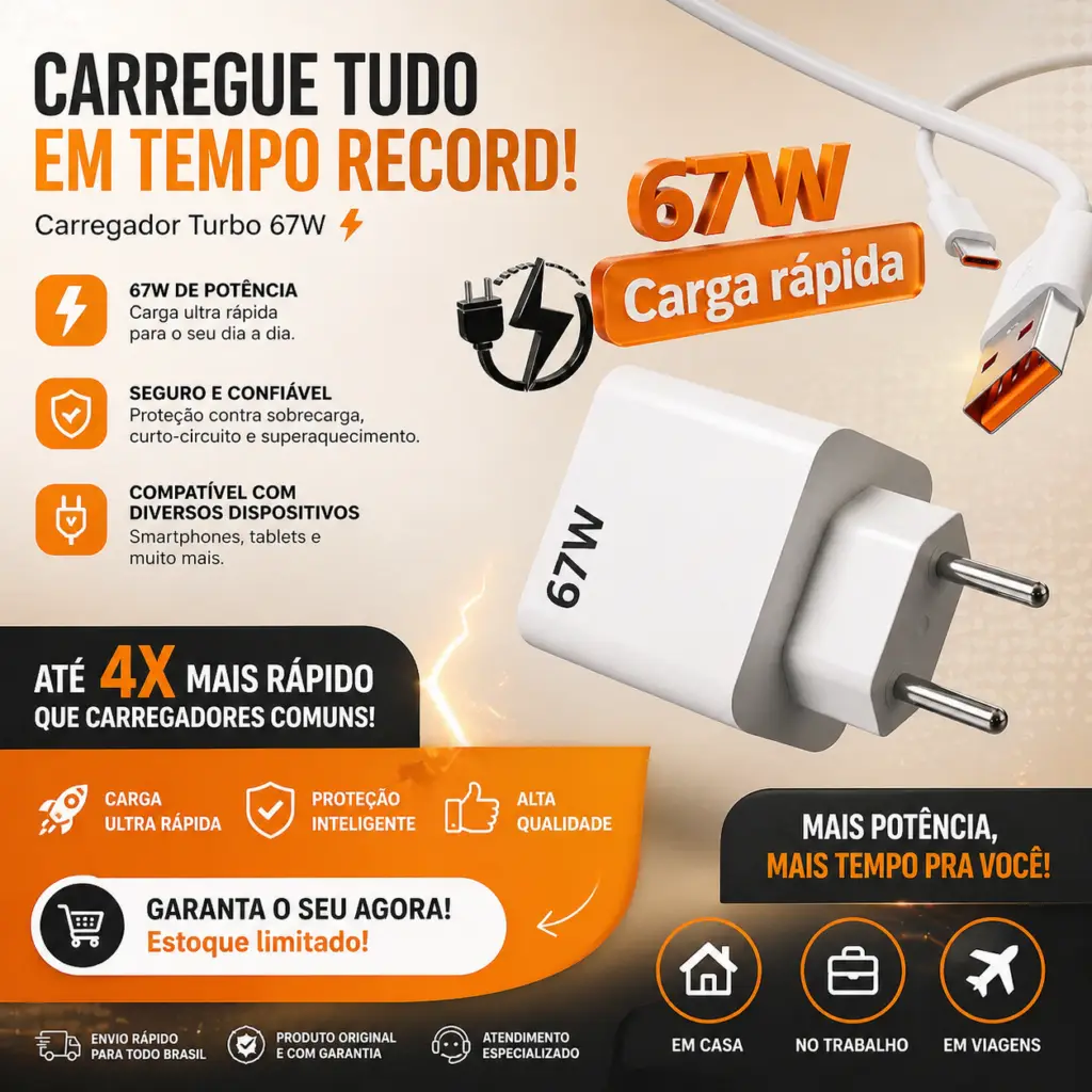 Carregador Turbo Genérico 67w Usb-c Para Xiaomi Redmi Note