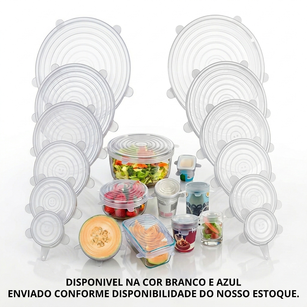 Kit 6 Tampas Silicone, Tampa panela Elastica Reutilizável Elástica para Potes Tapoer Cozinha Flexivel